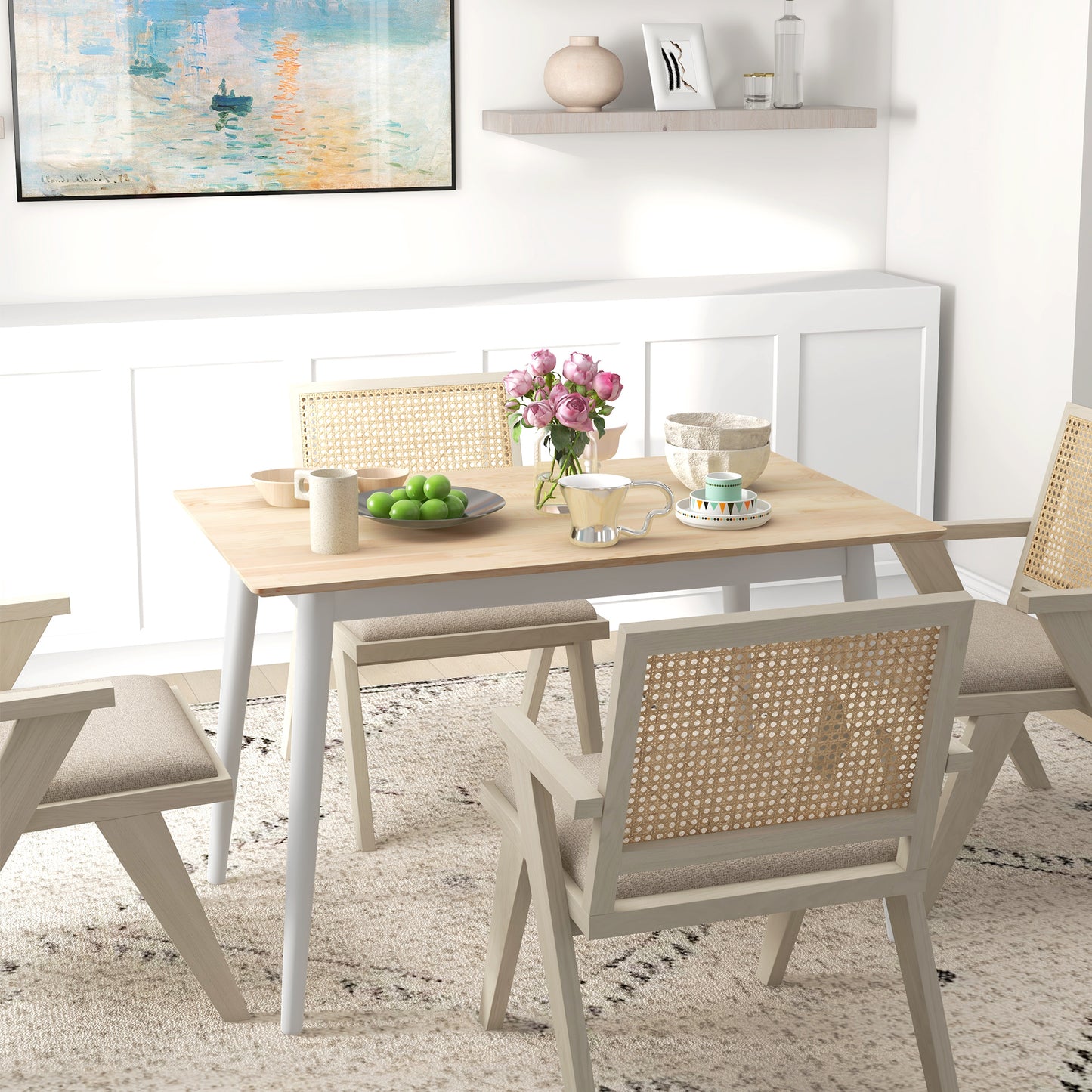 HOMCOM 47" x 30" Dining Table, Farmhouse Dining Room Table with Pine Wood Frame and Angled Legs, Natural