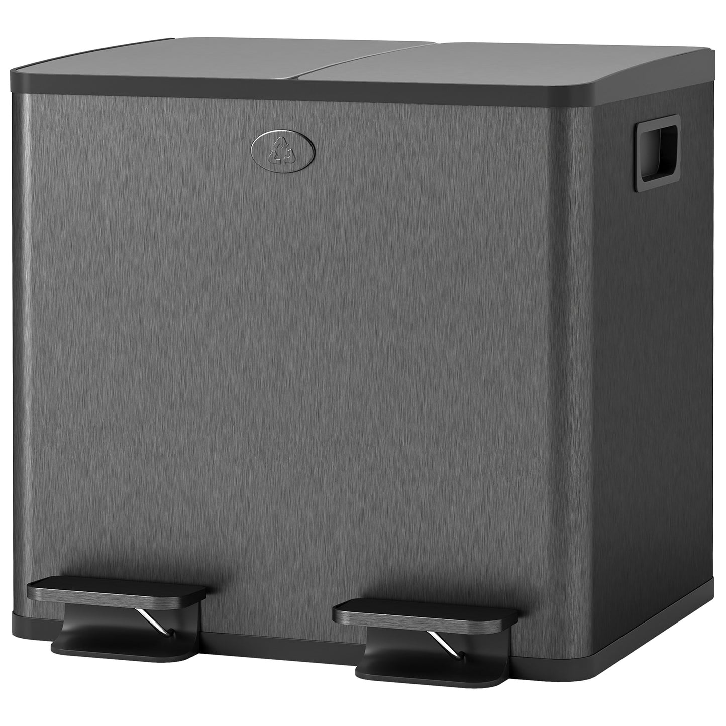 HOMCOM Dual Garbage Bin, Soft-Close Trash Can with Foot Pedal, 2 x 20 Liter Garbage Can with Removable Inner Buckets, Black