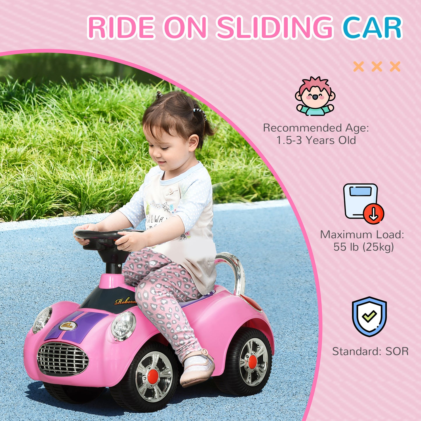 Qaba Baby Push Car with Music, Horn, Light, Dark Blue