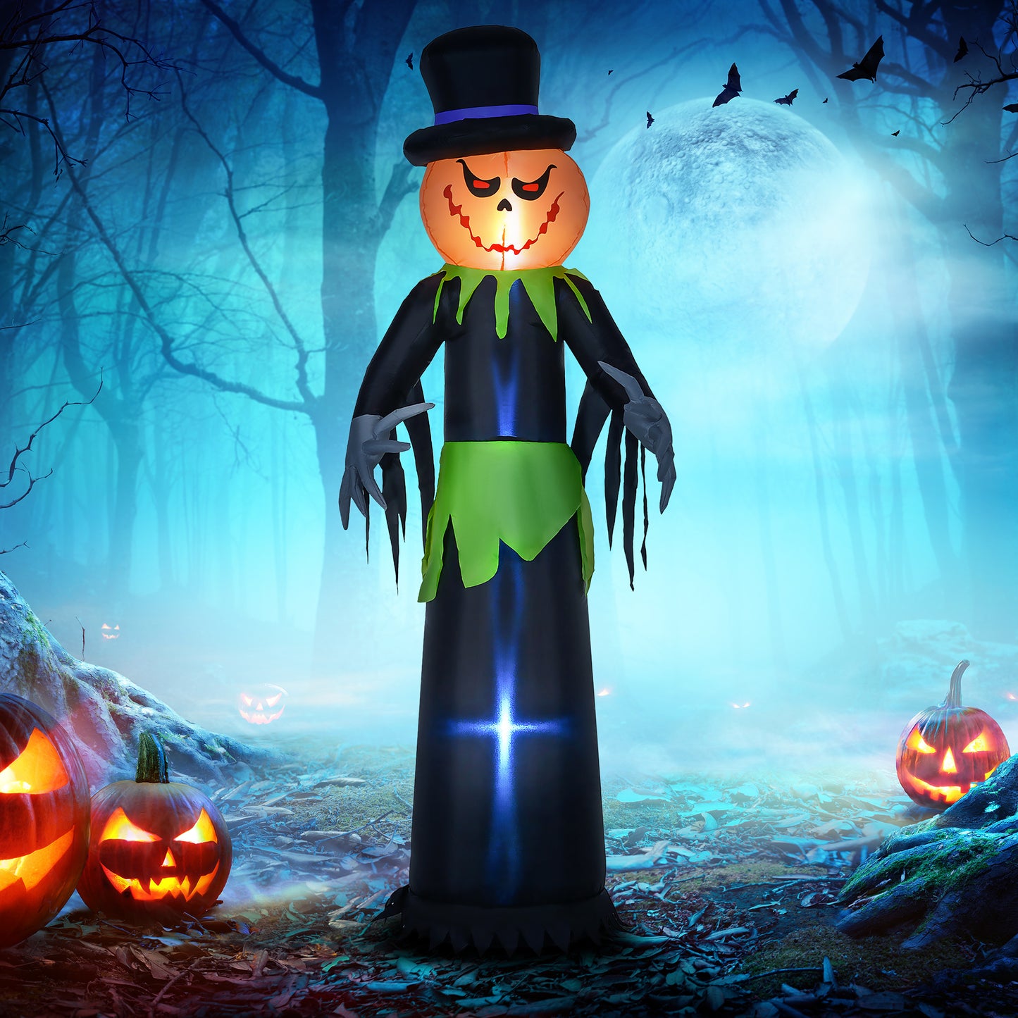 HOMCOM 9ft Inflatable Halloween Decoration Pumpkin Ghost with Pumpkins, Blow-Up Outdoor LED Display for Lawn, Garden, Party