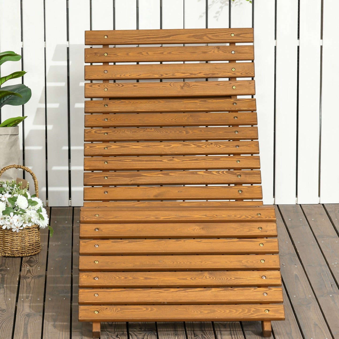 Outsunny Wooden Outdoor Lounge Chair, Curved Design Sun Lounger, Patio Lounge Chair for Garden, Backyard, Teak