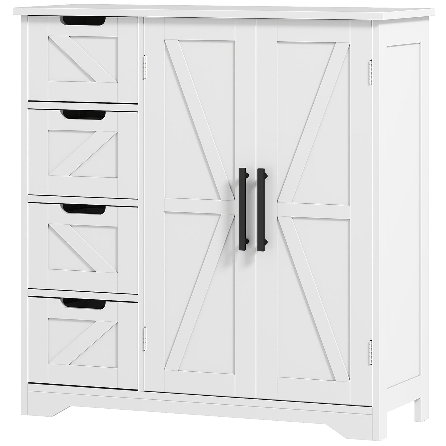 HOMCOM Bathroom Floor Cabinet, Farmhouse Bathroom Storage Cabinet with Adjustable Shelf, Black