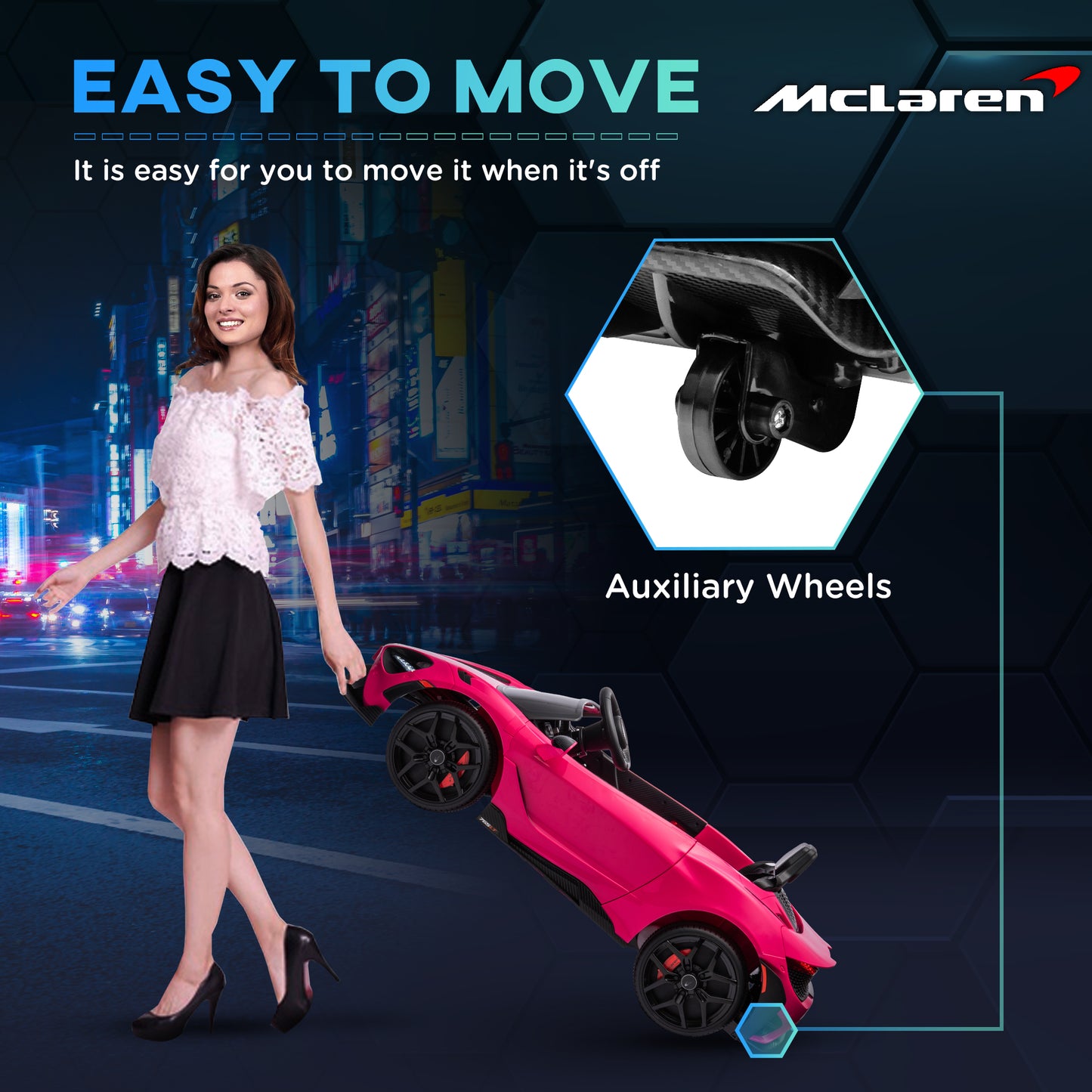 Qaba McLaren 765LT Licensed 12V Kids Electric Car w/ Scissor Doors, Transport Wheels, Remote, Slow Start, Music Horn Pink