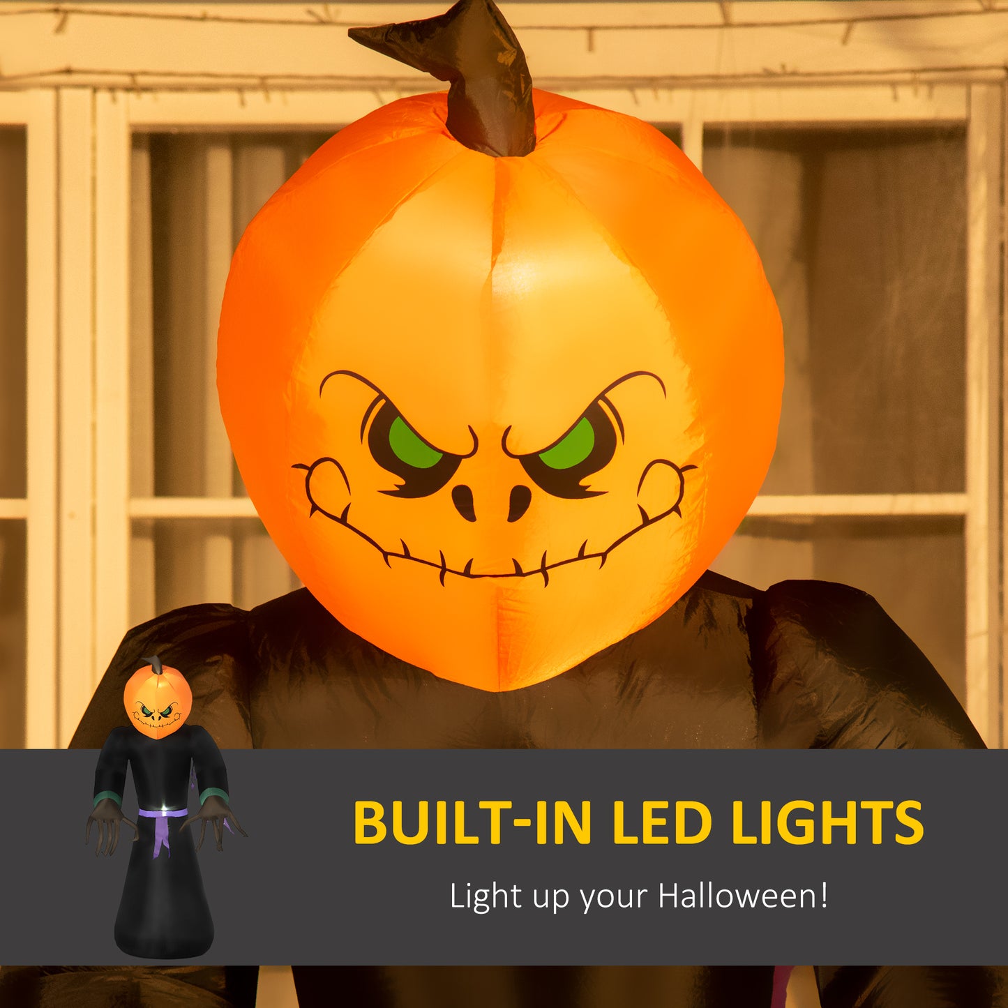 HOMCOM 7ft Inflatable Halloween Decoration Pumpkin Reaper, Blow-Up Outdoor LED Yard Display with Lights for Garden, Party, Holiday