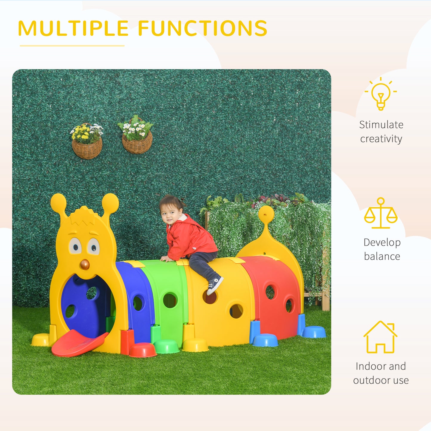 Qaba Lion Design Tunnel for Kids to Crawl Through, for 3-6 Years, Multicoloured