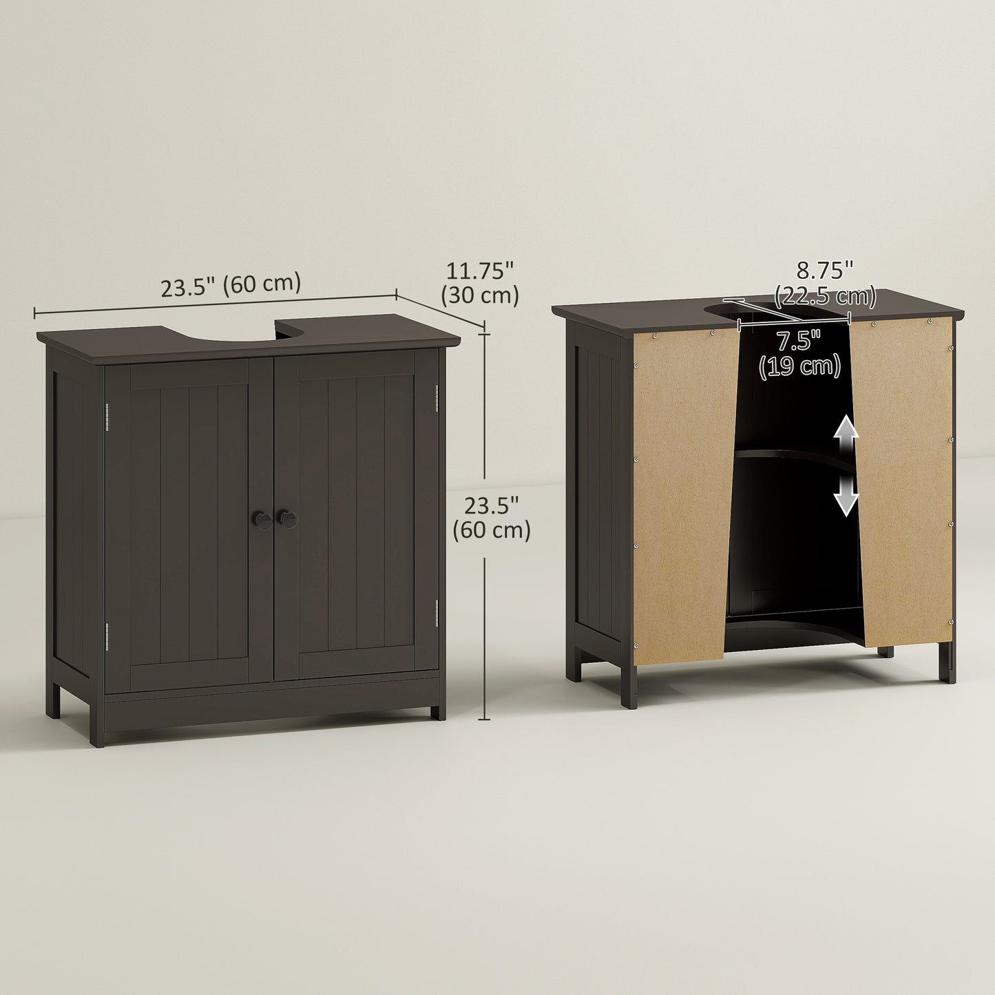 HOMCOM Under Sink Bathroom Cabinet with 2 Doors and Shelf, Pedestal Sink Bathroom Vanity Furniture, Coffee