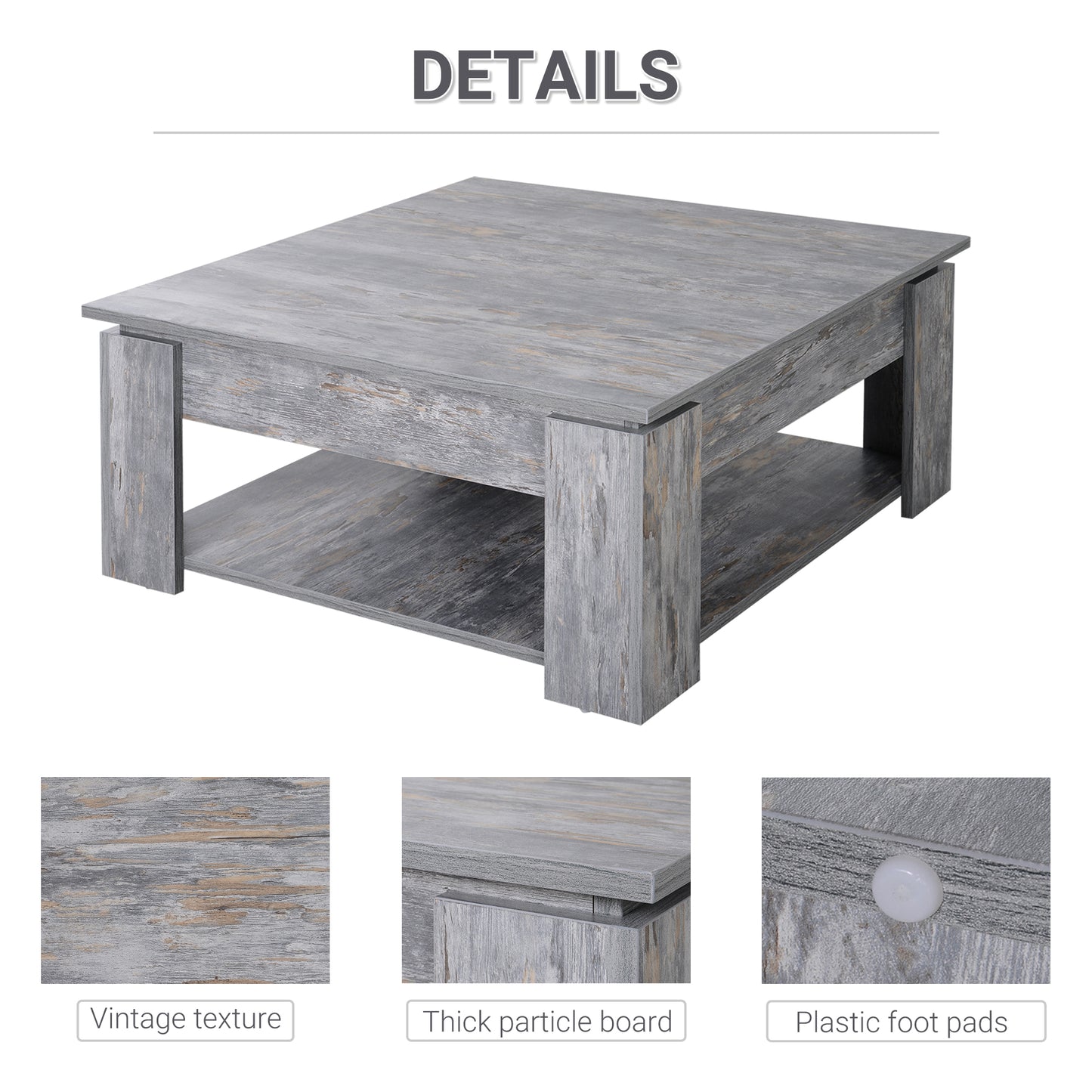 HOMCOM Modern Coffee Table with Storage Shelf, Square Cocktail Table, Center Table for Living Room, Grey