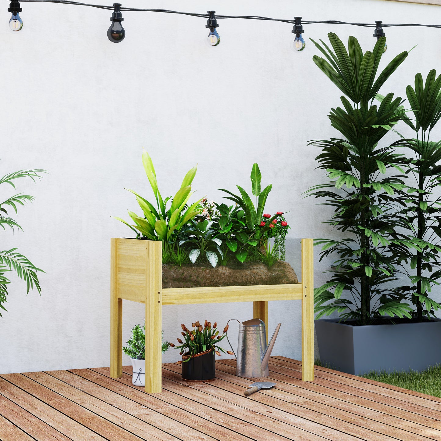 Outsunny Wooden Raised Garden Bed with Acrylic Panels, Raised Planter Box with Drainage Holes, 43.3" x 19.7" x 31.5"
