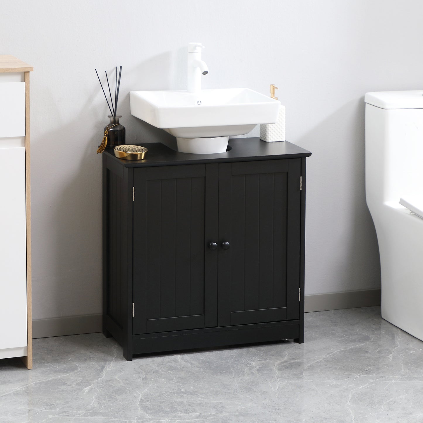 HOMCOM Under Sink Bathroom Cabinet with 2 Doors and Shelf, Pedestal Sink Bathroom Vanity Furniture, White