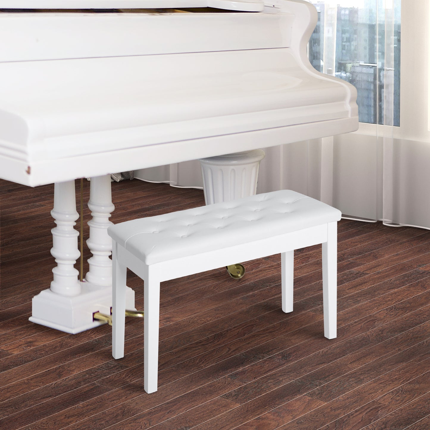 HOMCOM 30" Piano Bench with Padded Cushion and Storage, Faux Leather Keyboard Bench with Solid Wood Legs, Black