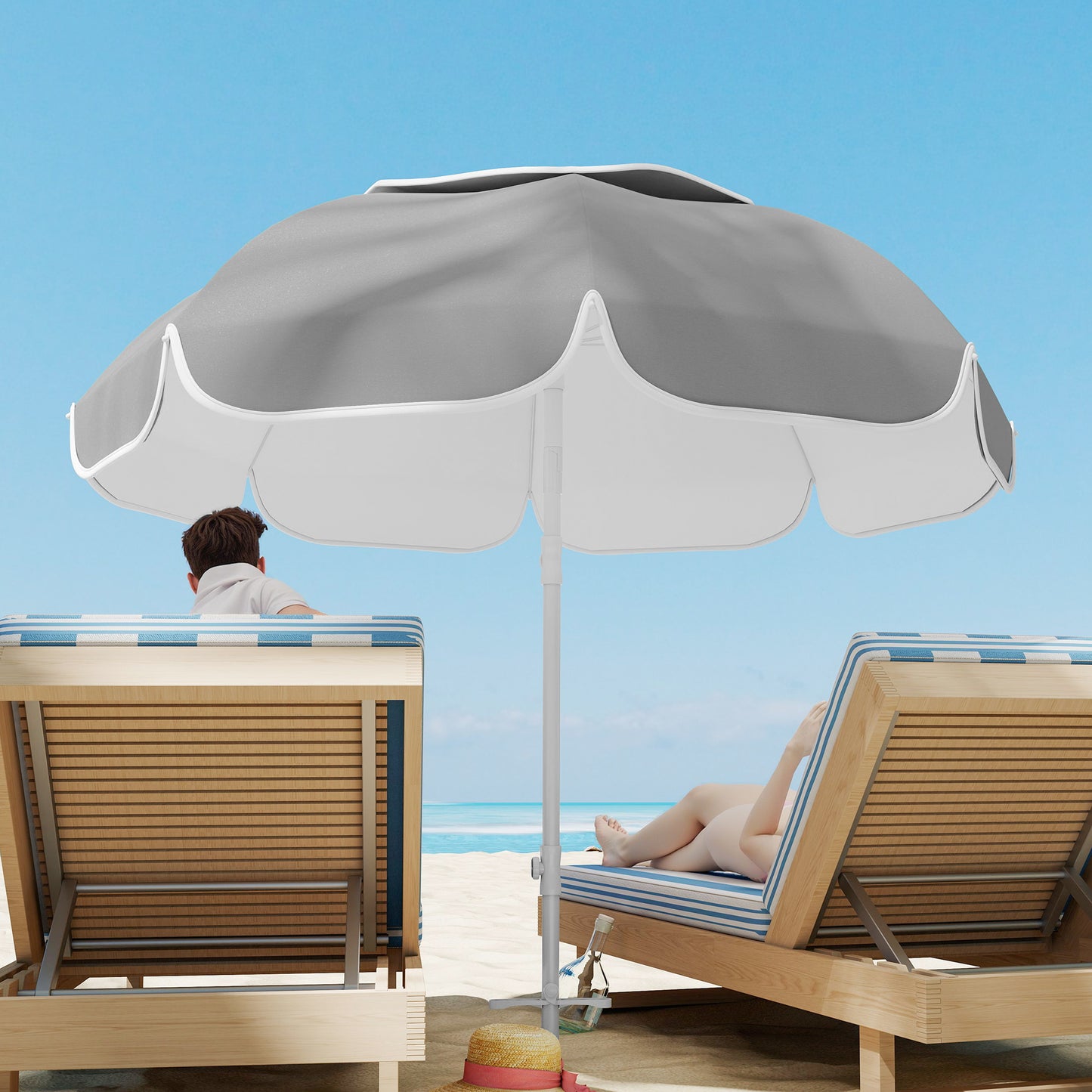 Outsunny 6 ft Beach Umbrella Portable with Sand Anchor, Carry Bag, Adjustable Height & Tilt, UPF50+ UV Protection, Grey