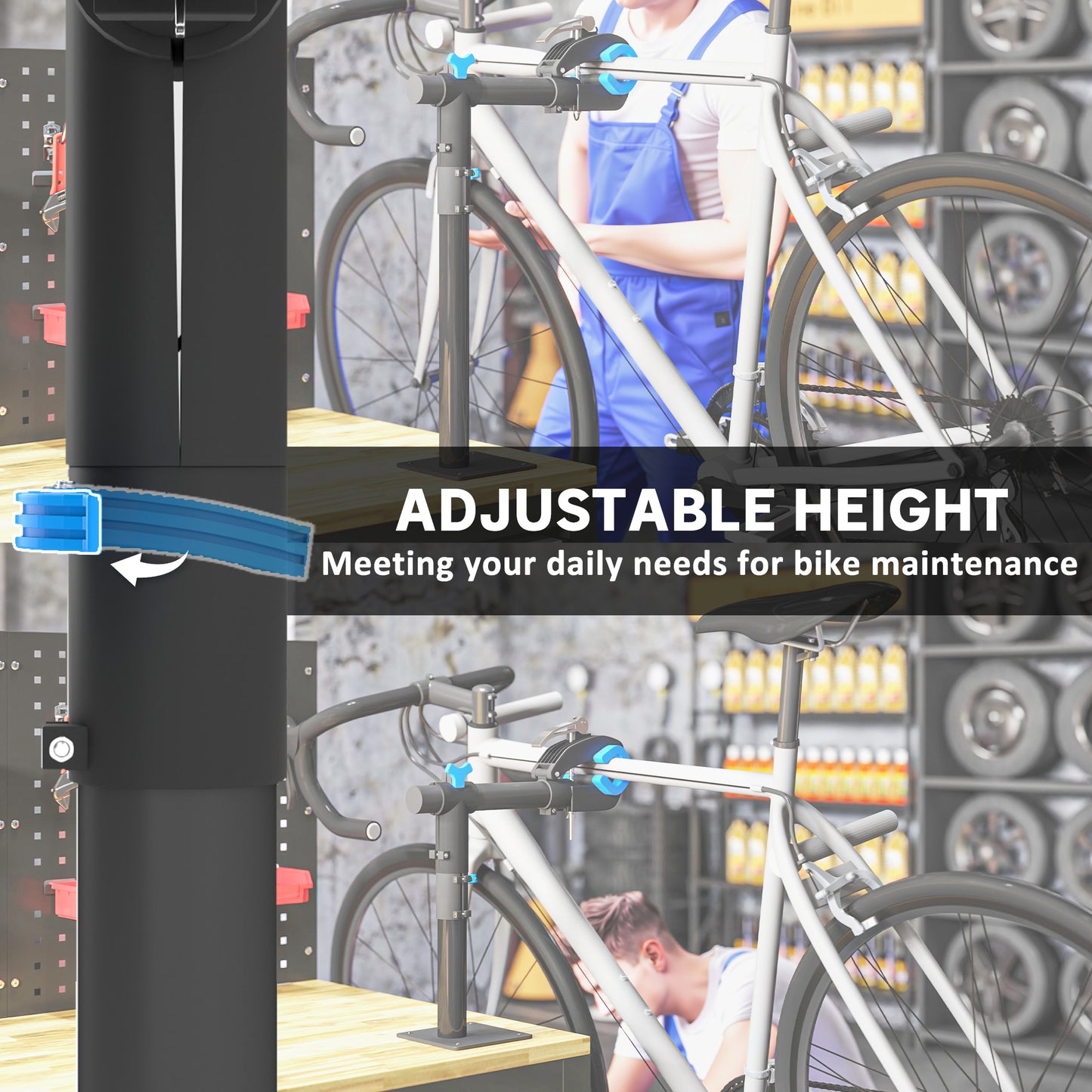 HOMCOM Bicycle Repair Stand Max 88 lbs, Bike Fixing Stand, Height Adjustable, Foldable and 360° Rotatable for Road Bike, Mountain Bike, E-Bike