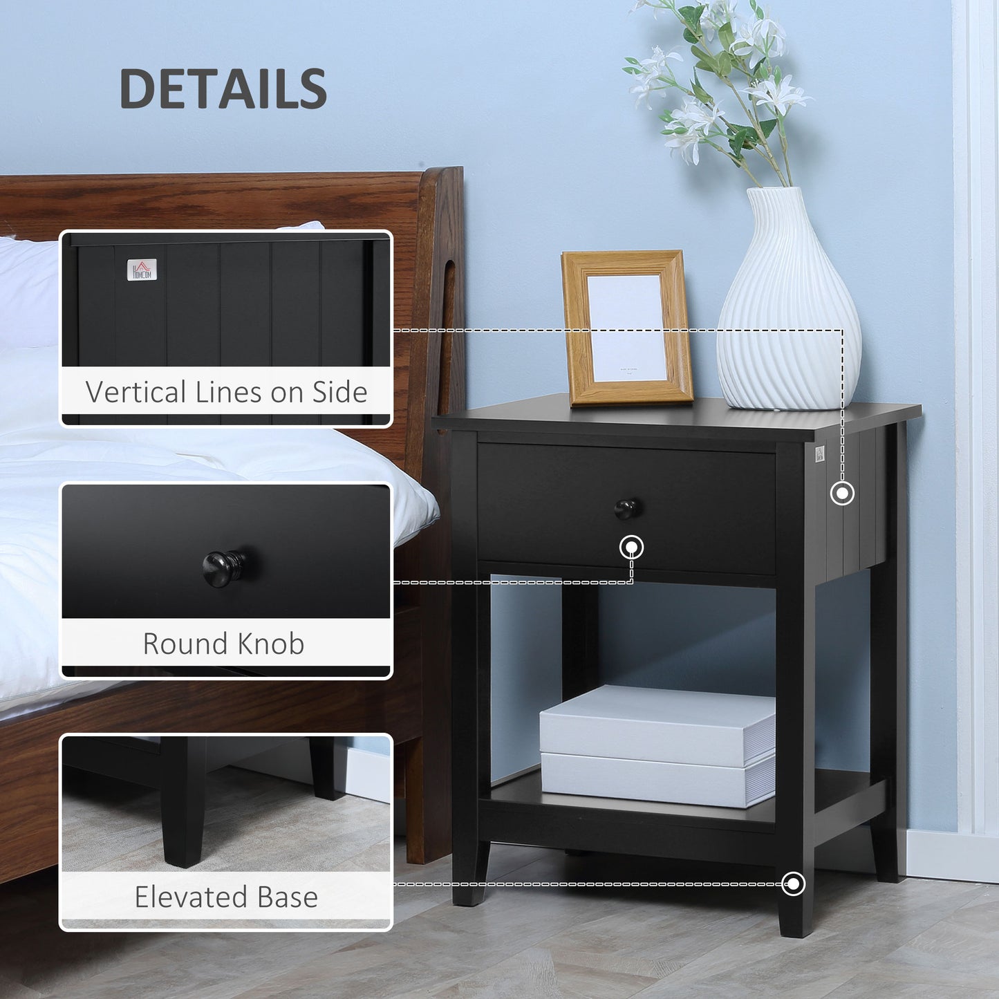 HOMCOM Modern Style Nightstand, Small End Table with Drawer and Storage Shelf for Bedroom, Living Room, White