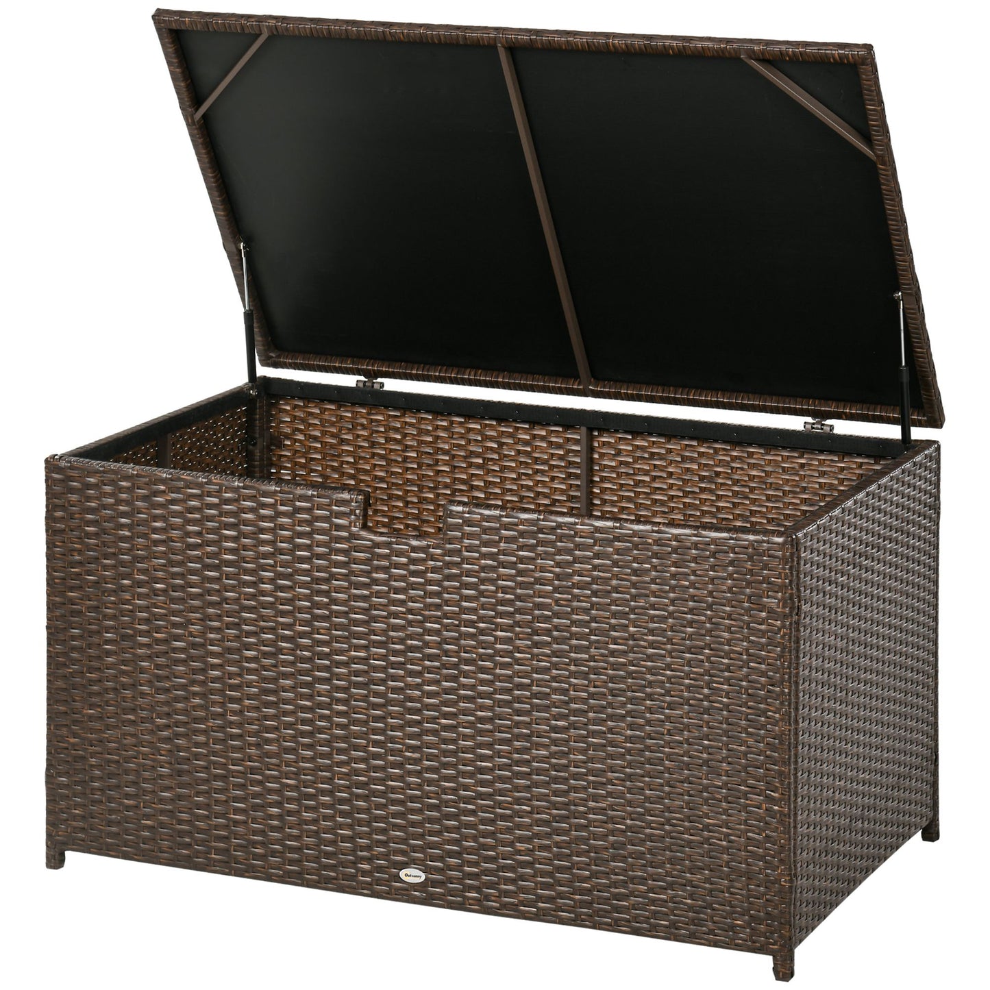 Outsunny 113 Gallon Outdoor Storage Box, Rattan Deck Box for Indoor, Patio Furniture Cushions, Grey