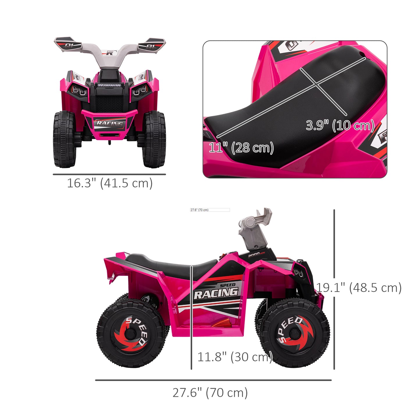 Aosom 6V Quad Kids Electric Car with Wear-resistant Wheels, for Boys and Girls Aged 18-36 Months, Red
