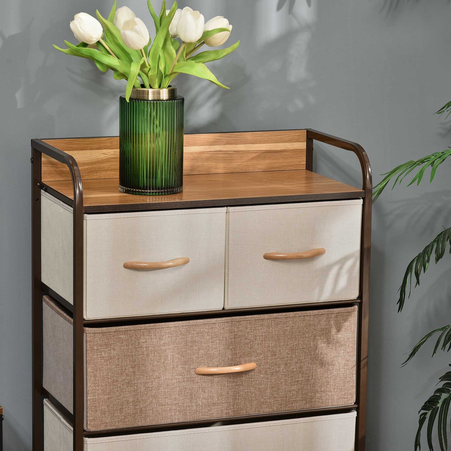 HOMCOM Dresser for Bedroom with 5 Drawers, Chest of Drawers with Metal Frame, Fabric Dresser for Living Room, Multi-Coloured