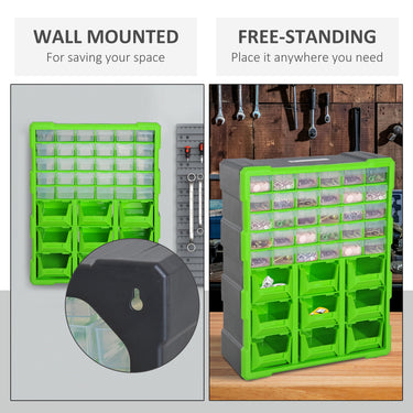 DURHAND Plastic 39 Drawer Parts Organiser Wall Mount Storage Cabinet for Small Nuts Bolts Tool Green