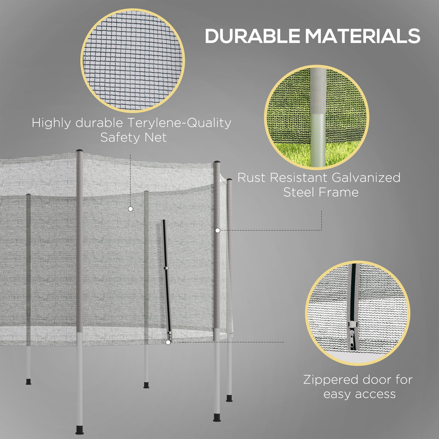 Soozier 14FT Enclosure Trampolining Bounce Safety Accessories Trampoline Net with 8 Poles, Grey