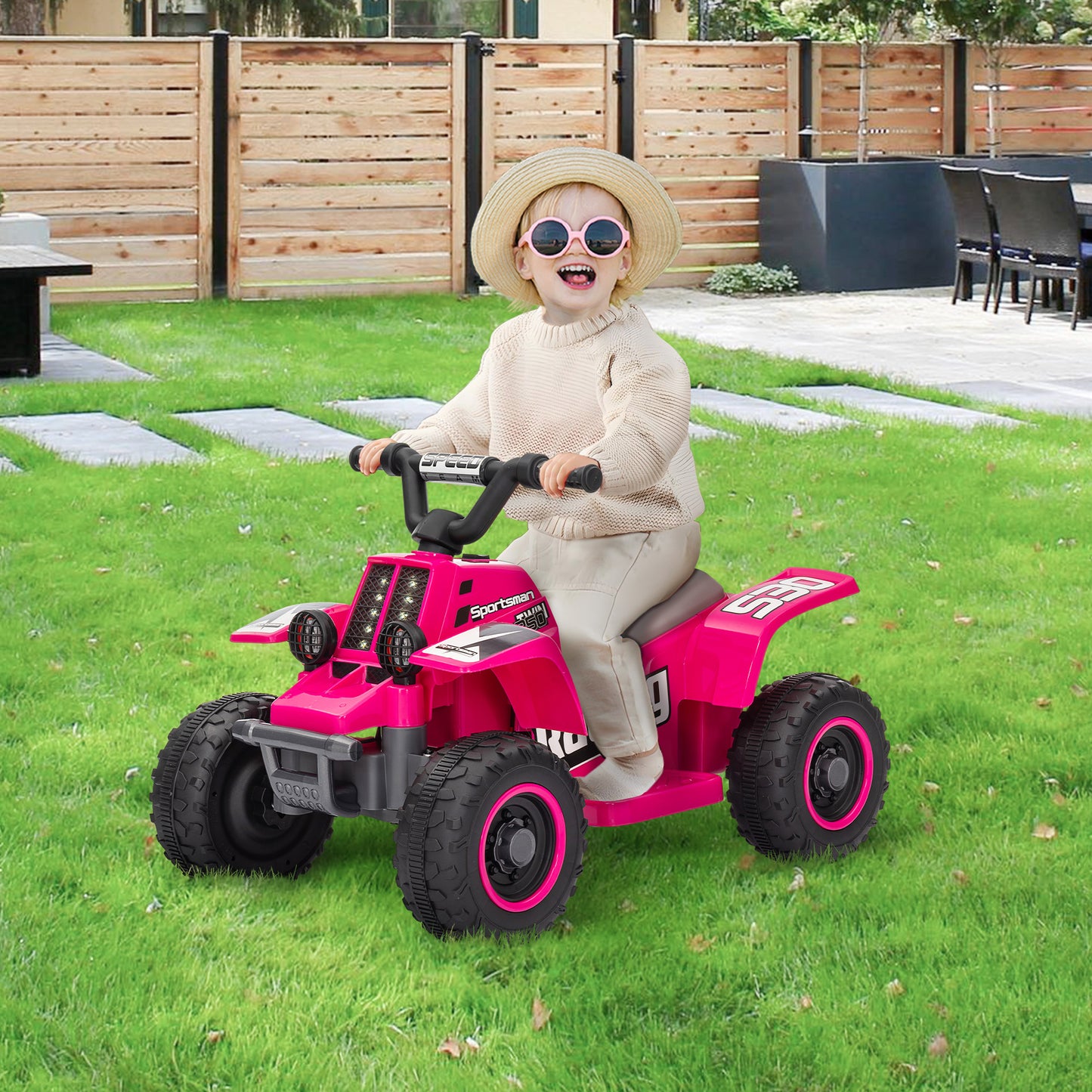 Qaba 6V Kids ATV Quad, 4 Wheeler Battery Powered Electric Ride on Car w/ Lights, Forward Backward, White