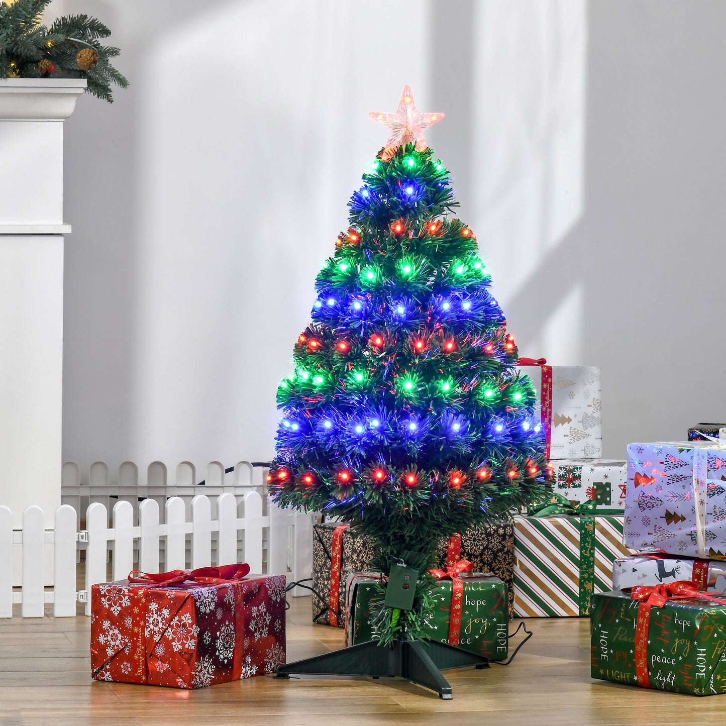 HOMCOM 4ft Prelit Artificial Optical Xmas Tree Spruce Hinged Full Tree