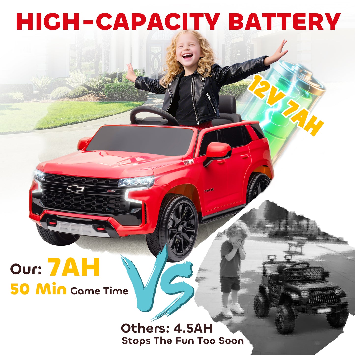 Aosom Licensed Chevrolet Tahoe Kids Ride on Car, 12V 7AH Toddler Electric Car with Parent Remote Control, 3 Speeds, Spring Suspension, LED Light, Horn, Music, Black