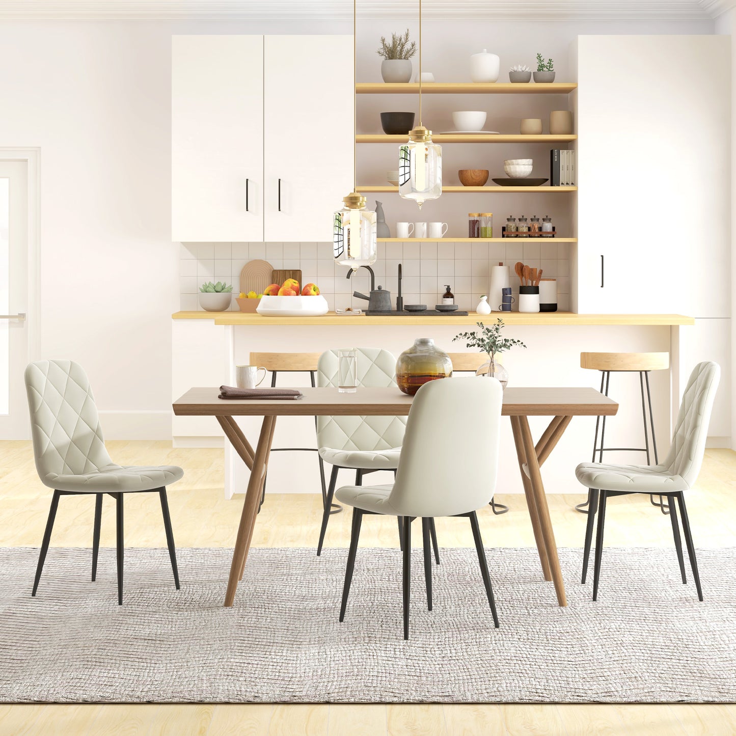 HOMCOM Dining Chairs Set of 4, Upholstered Dining Room Chairs with Steel Legs, Modern Kitchen Chair for Dining Room, Grey