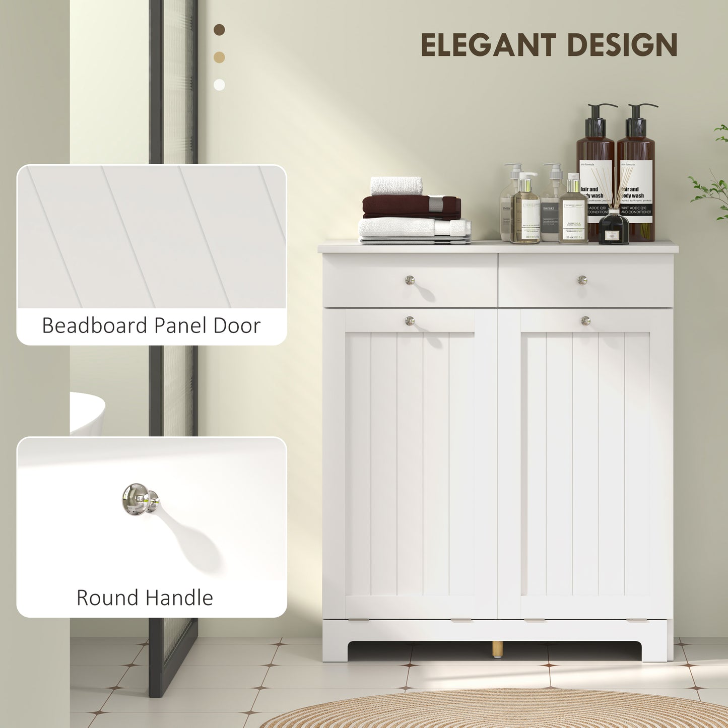 HOMCOM Laundry Cabinet, Tilt Out Laundry Hamper Cabinet with 2 Baskets, Bathroom Hamper Cabinet with 2 Drawers, Black