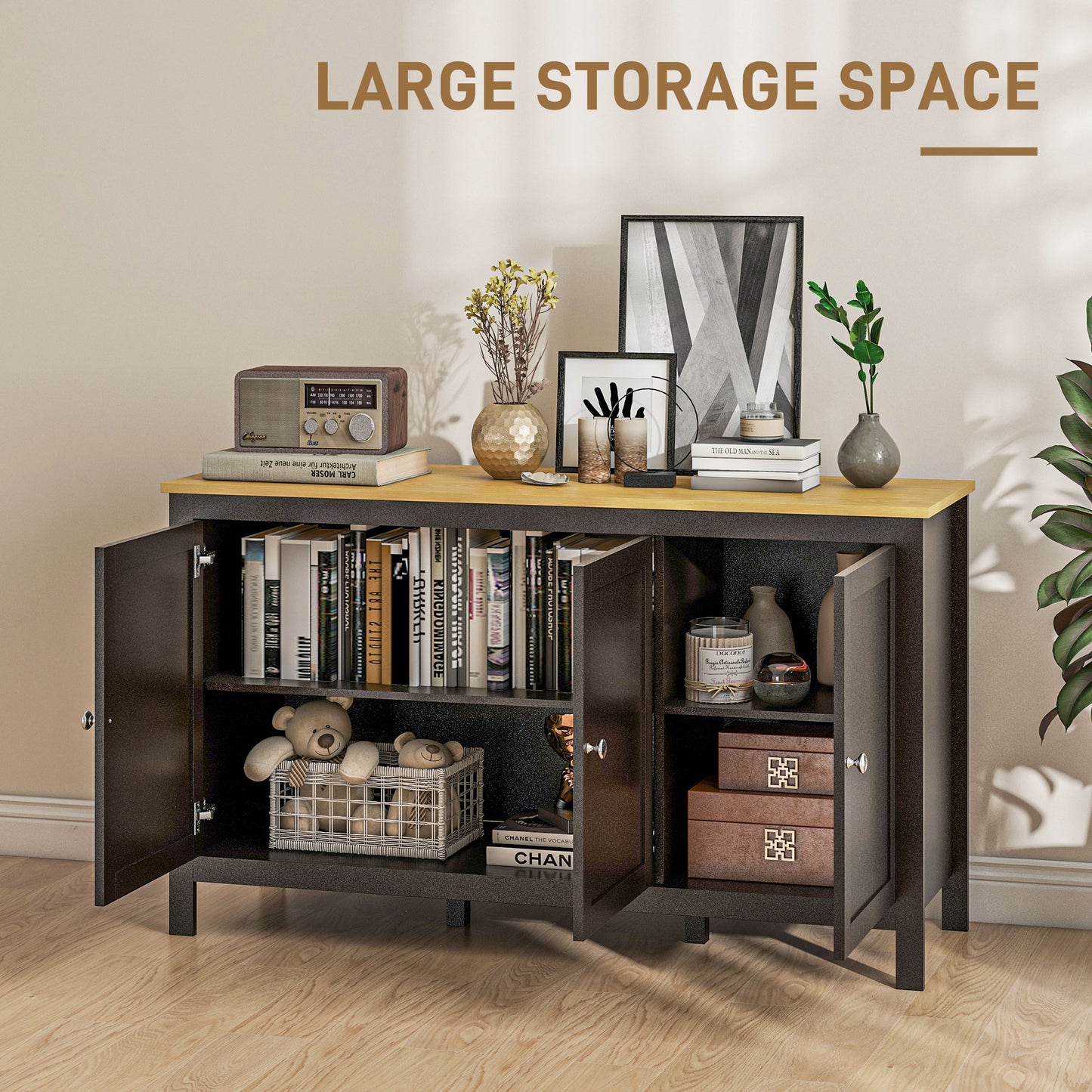 HOMCOM Sideboard, Buffet Cabinet with Doors and Adjustable Shelves for Living Room, Entryway, White and Natural