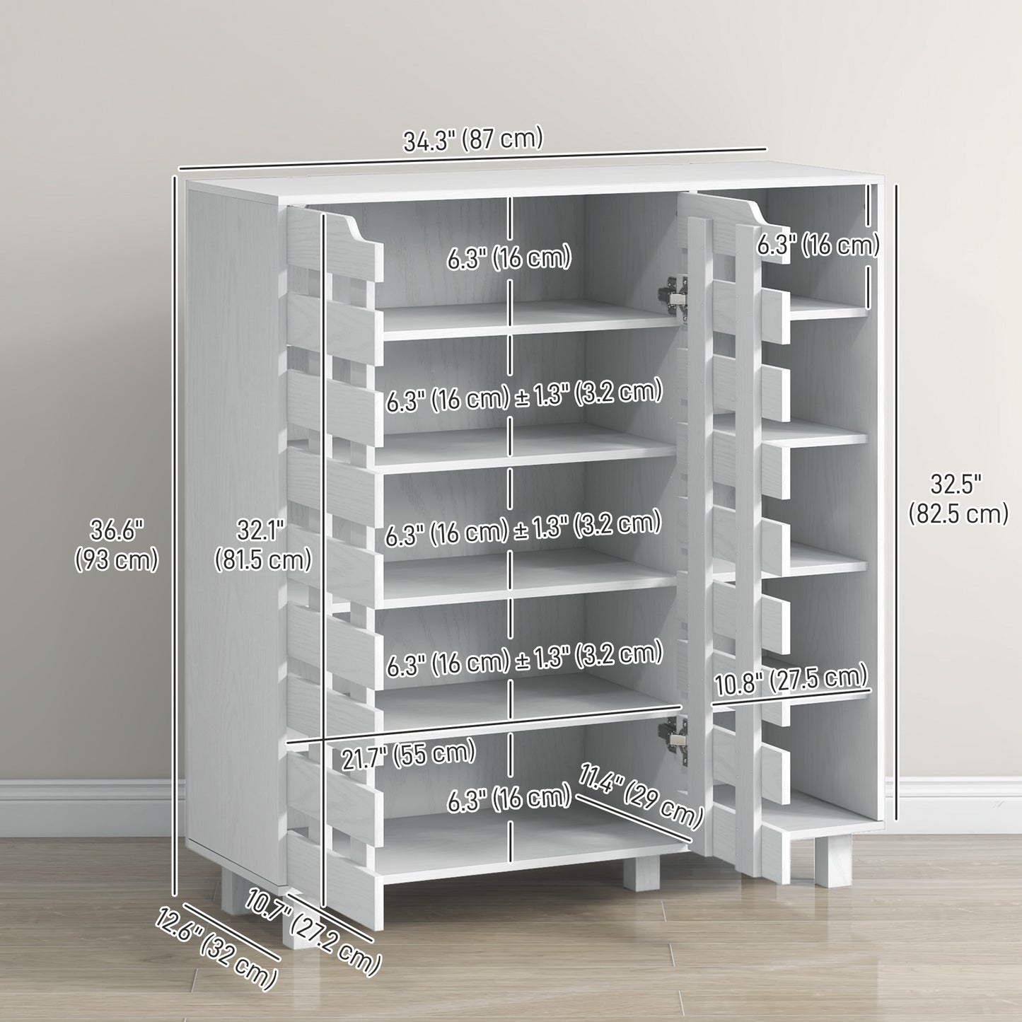 HOMCOM Shoe Cabinet, 21 Pair Shoe Storage Cabinet Organizer with 5-tier Double Door Cupboard and 5-tier Open Shelves, Black