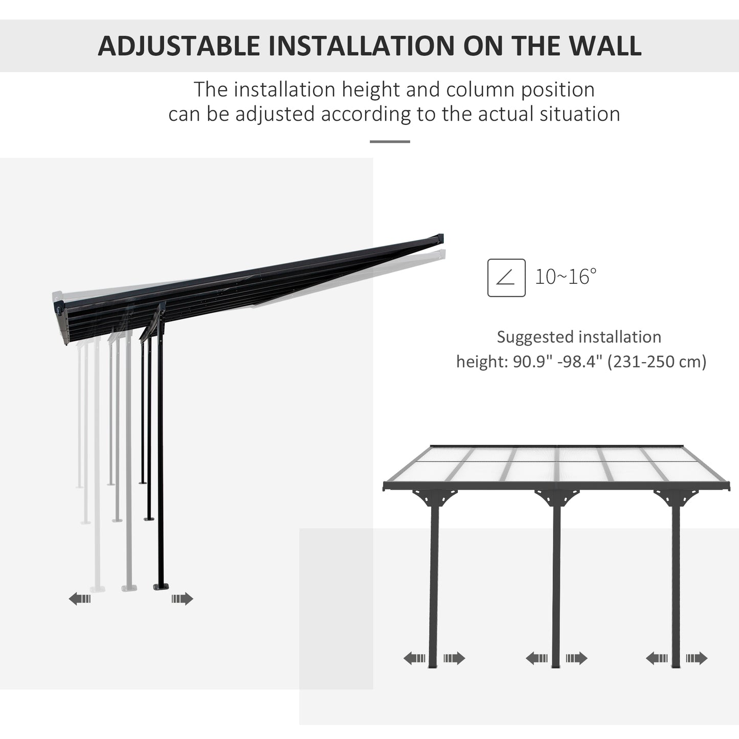 Outsunny 10' x 10' Outdoor Hardtop Pergola Gazebo with Adjustable Height, Aluminum Pergola with Polycarbonate Roof, UV Protection, Grey