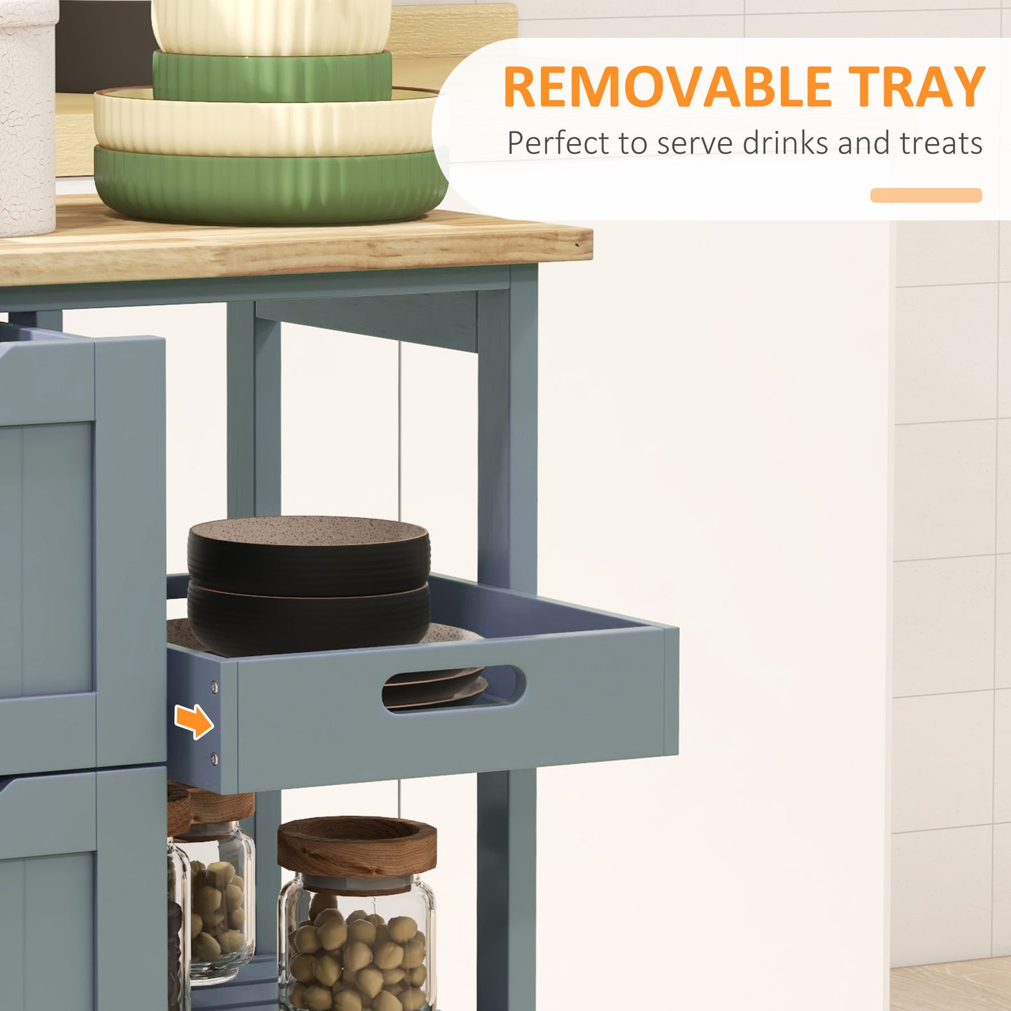 HOMCOM Kitchen Cart on Wheels, Rolling Kitchen Island Cart with Wood Top, 3 Drawers and Shelves for Home Dining Area