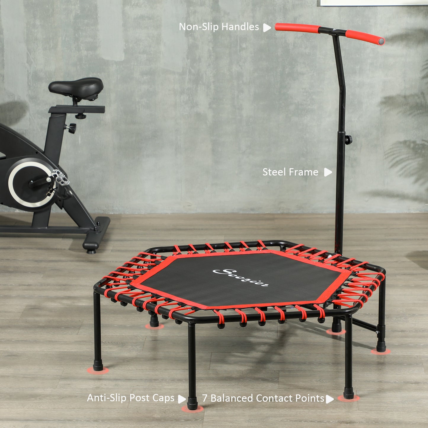 Soozier 45" Rebounder Trampoline for Adult, Quiet Bungee Rebounder with LED Lights and Adjustable Handle, Red