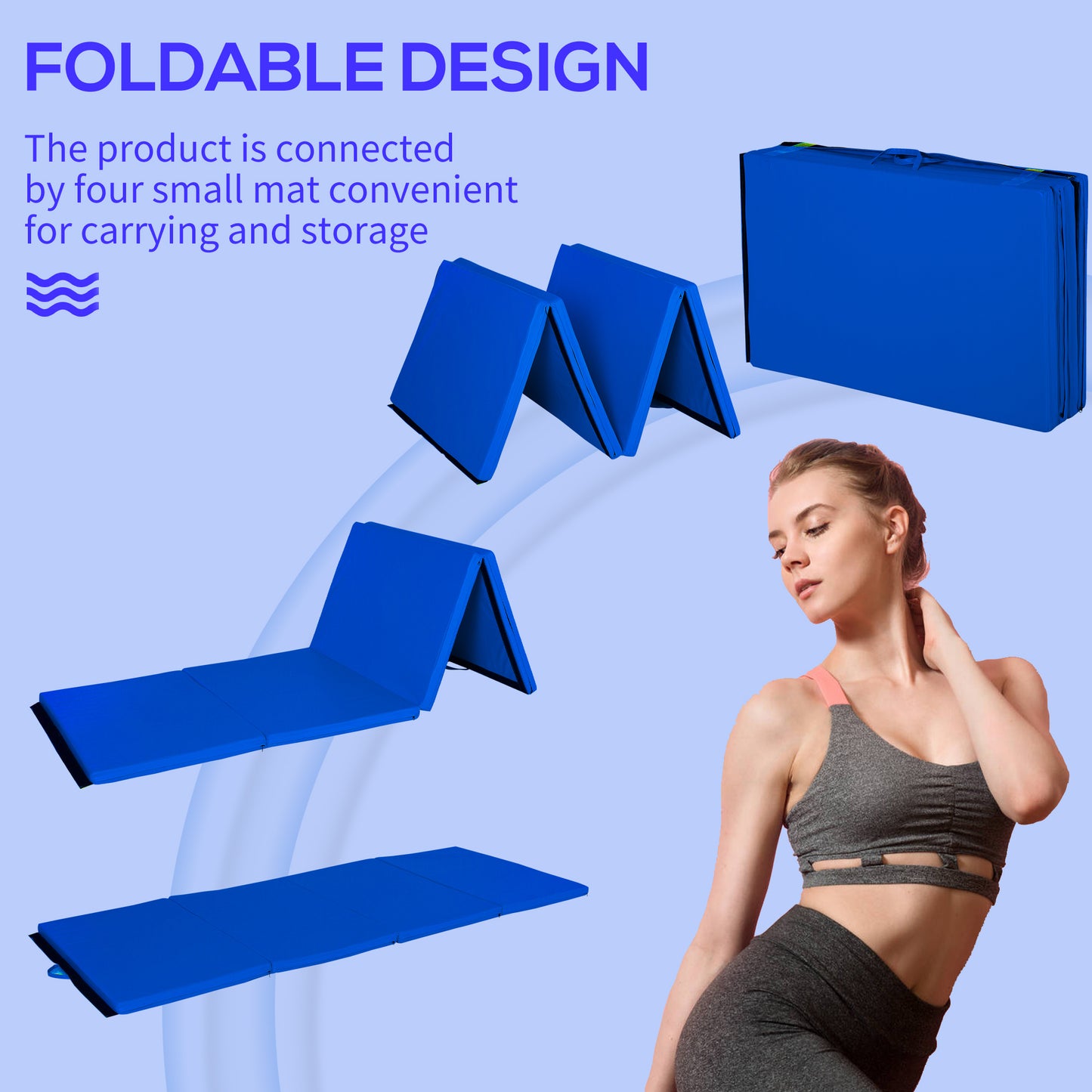 Soozier 4'x10'x2'' Folding Gymnastics Tumbling Mat, Exercise Mat with Carrying Handles for Yoga, MMA, Martial Arts, Stretching, Core Workouts, Dark Blue