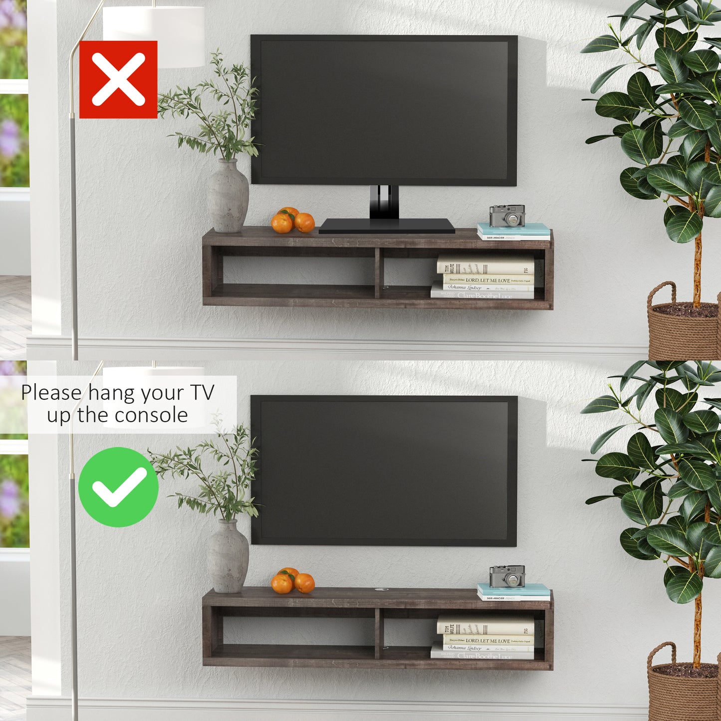 HOMCOM Floating TV Stand Shelf for 50" TVs, Wall Mounted Entertainment Center for Living Room, Bedroom, Media Console with Storage Shelf for Audio, Video, Dark Grey Wood Grain