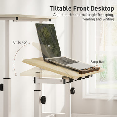 HOMCOM Stand Up Desk, Height & Angle Adjustable Computer Desk with Wheels for Standing or Sitting, Laptop Table, Natural