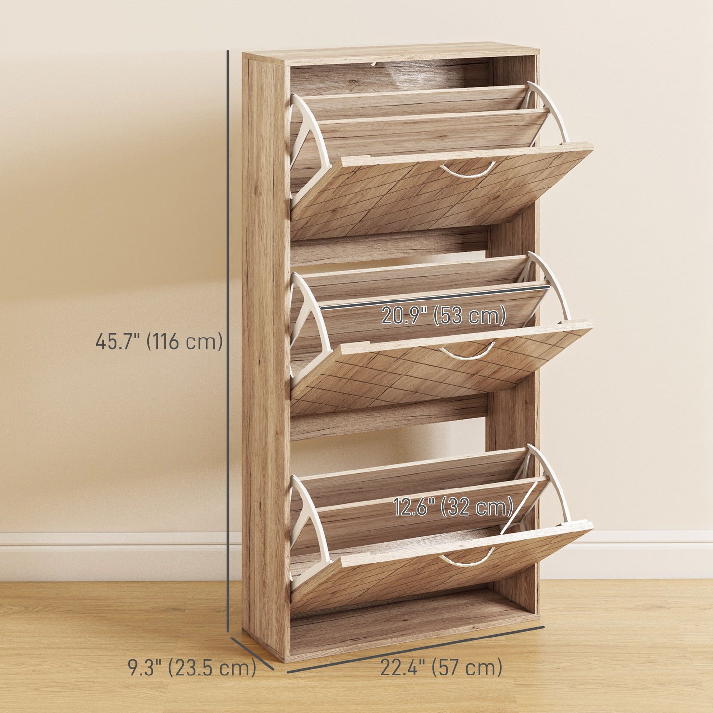 HOMCOM Shoe Storage Cabinet with 3 Flip Drawers, Narrow and Slim, 12 Pair of Shoes Organizer for Hallway, Entryway