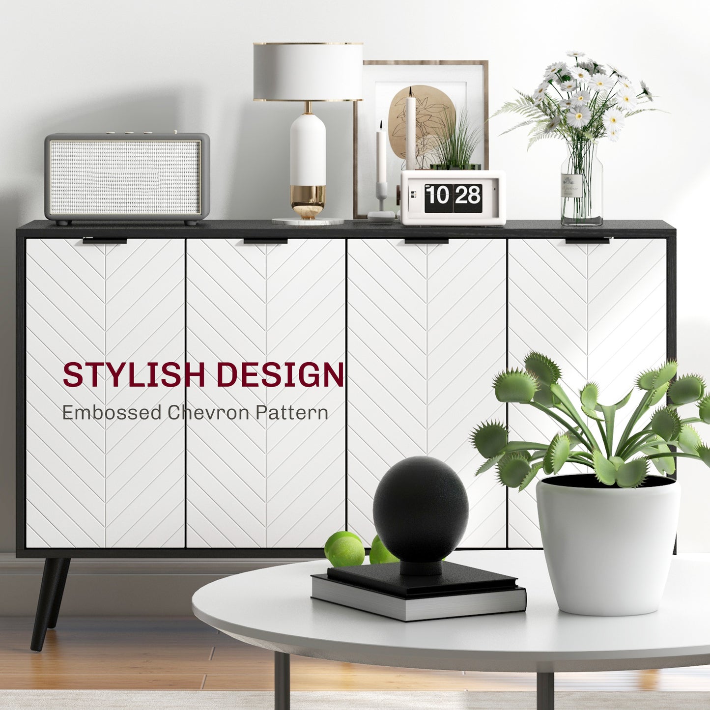 HOMCOM Modern Sideboard and Buffet, Dining Room Cabinet with Adjustable Shelves for Kitchen, Living Room, Natural