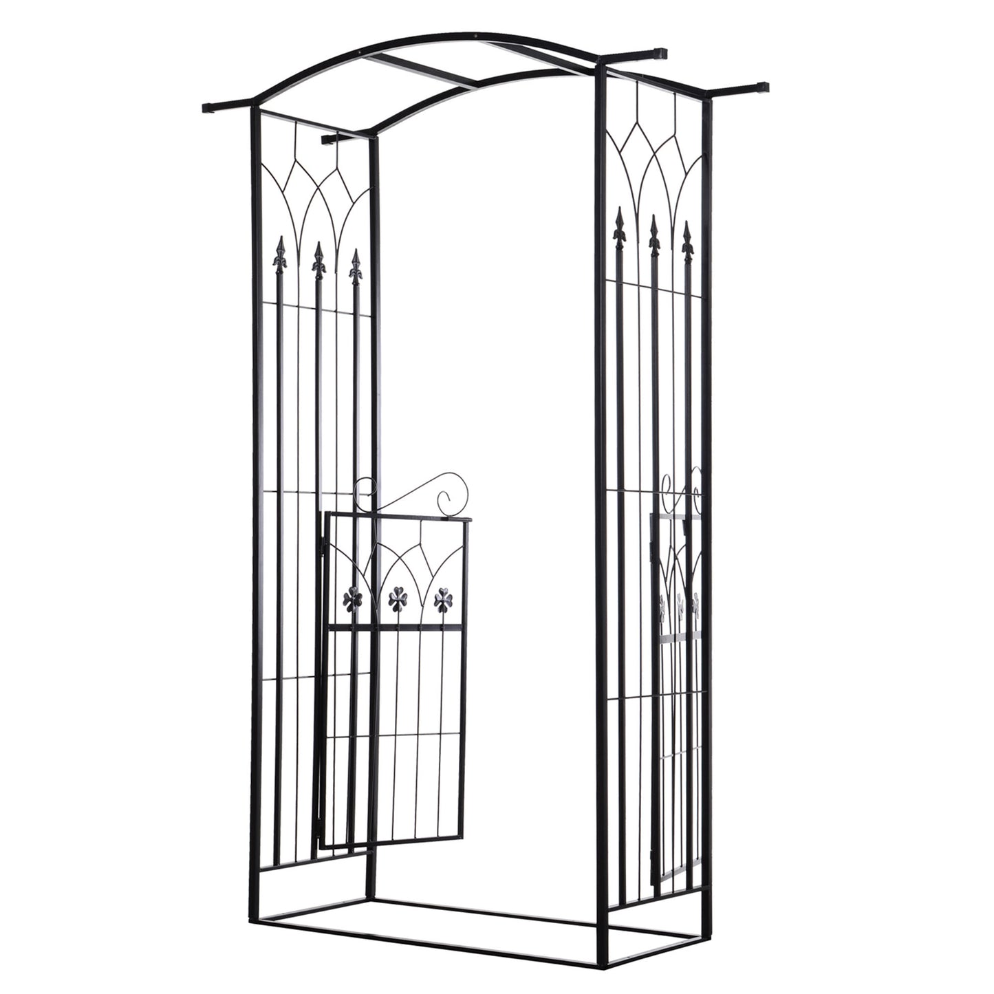Outsunny 7Ft Outdoor Garden Arbor, Wedding Arch for Ceremony, Trellis with Scrollwork Design, Ideal for Climbing Vines and Plants, Black