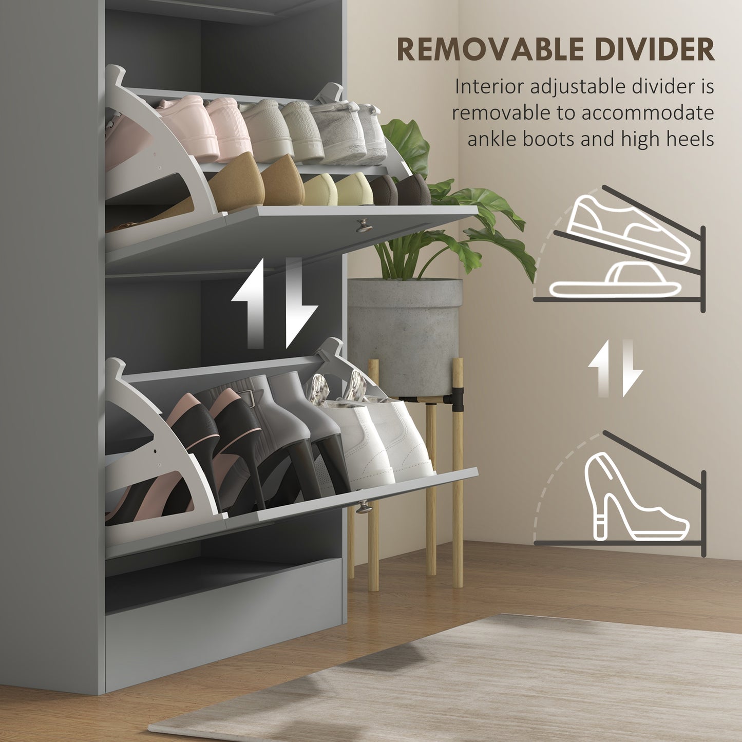 HOMCOM Modern Shoe Storage with 3 Flip Drawers and Adjustable Shelves, Shoe Cabinet Organizer for 18 Pairs of Shoes, White