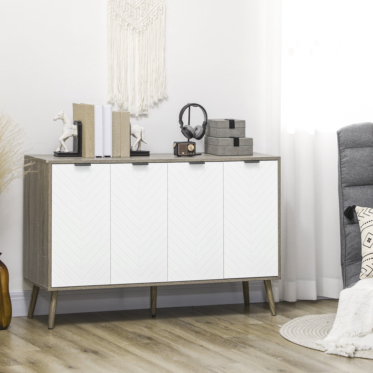 HOMCOM Modern Sideboard and Buffet, Dining Room Cabinet with Adjustable Shelves for Kitchen, Living Room, Natural