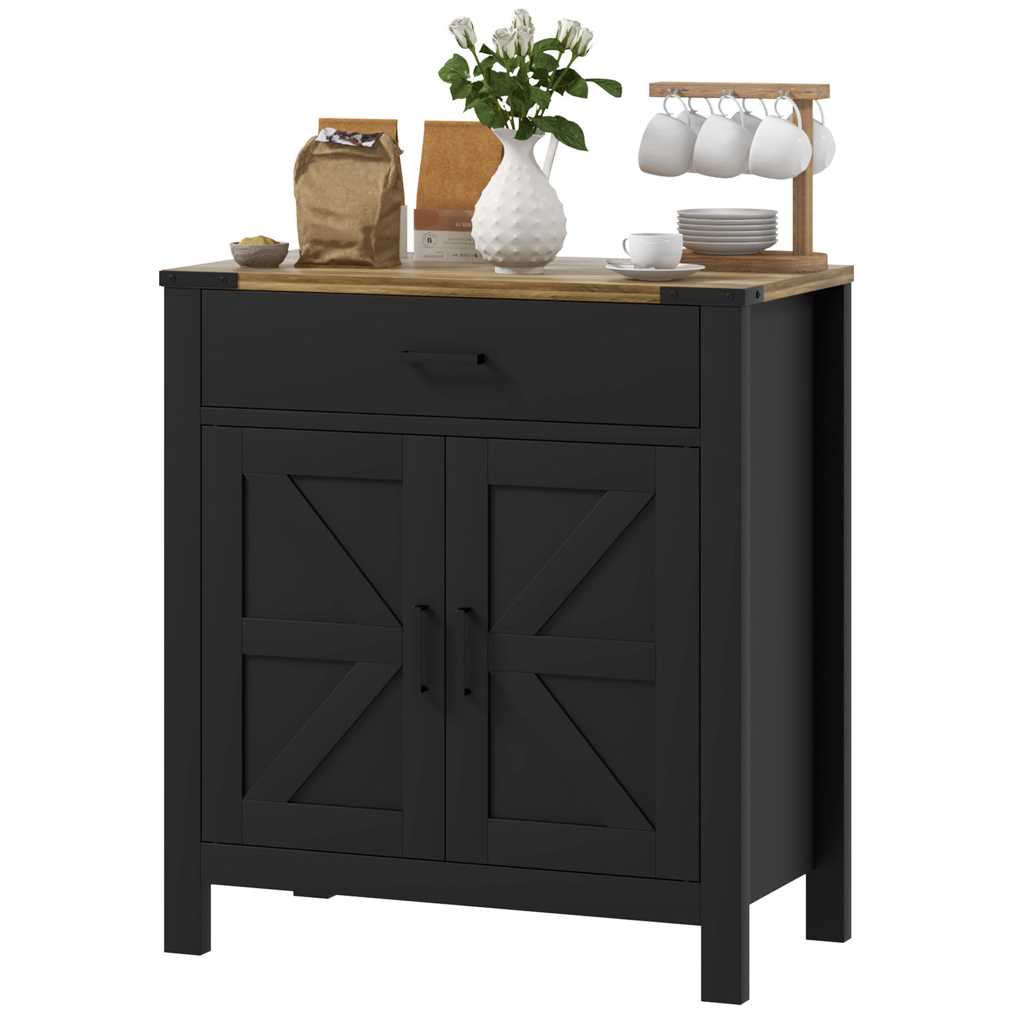 HOMCOM Farmhouse Buffet Cabinet Sideboard with 1 Drawer, 1 Storage Cabinet and Adjustable Shelf, White