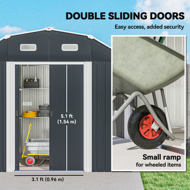 Outsunny 8' x 4' Galvanized Outdoor Storage Shed, Garden Shed with Adjustable Shelves, Double Sliding Doors and Vents