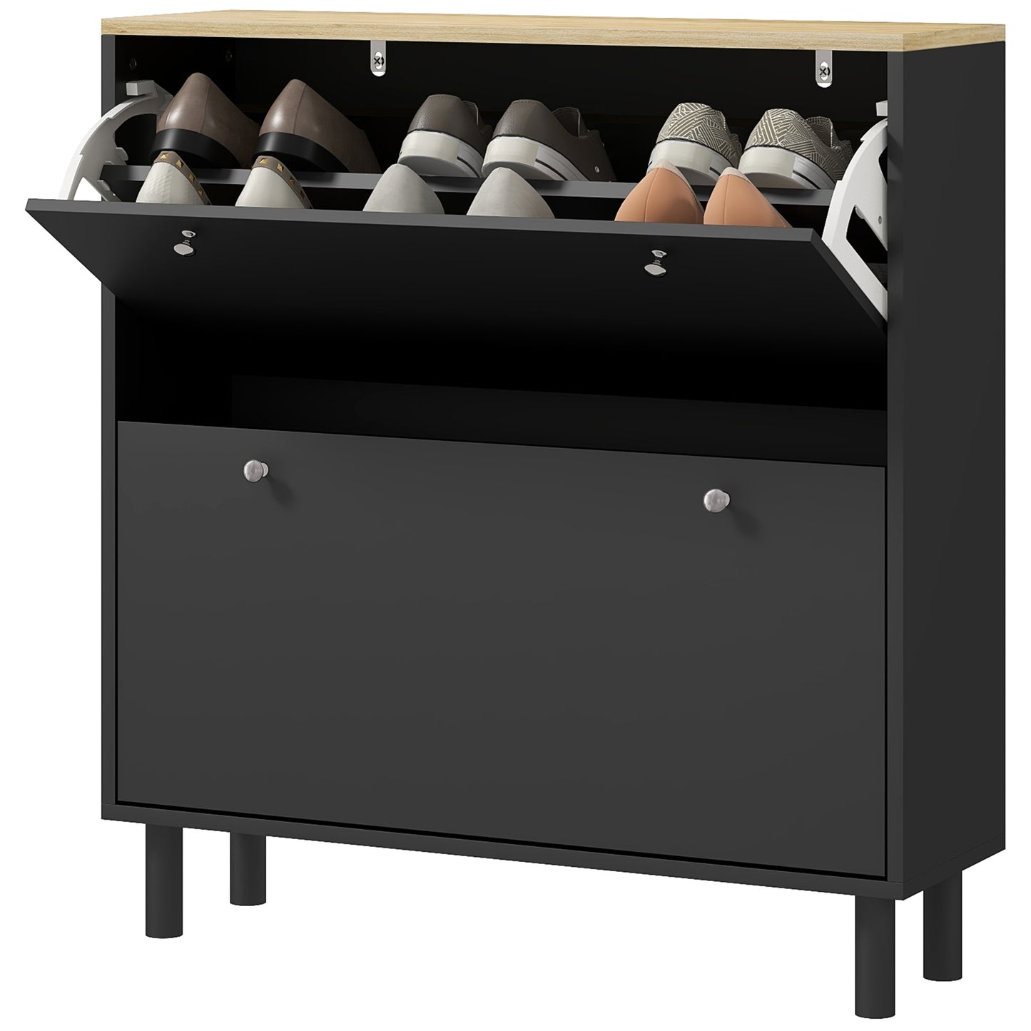 HOMCOM 2 Drawers Shoe Storage Cabinet with Adjustable Shelves for 16 Pairs of Shoes, White