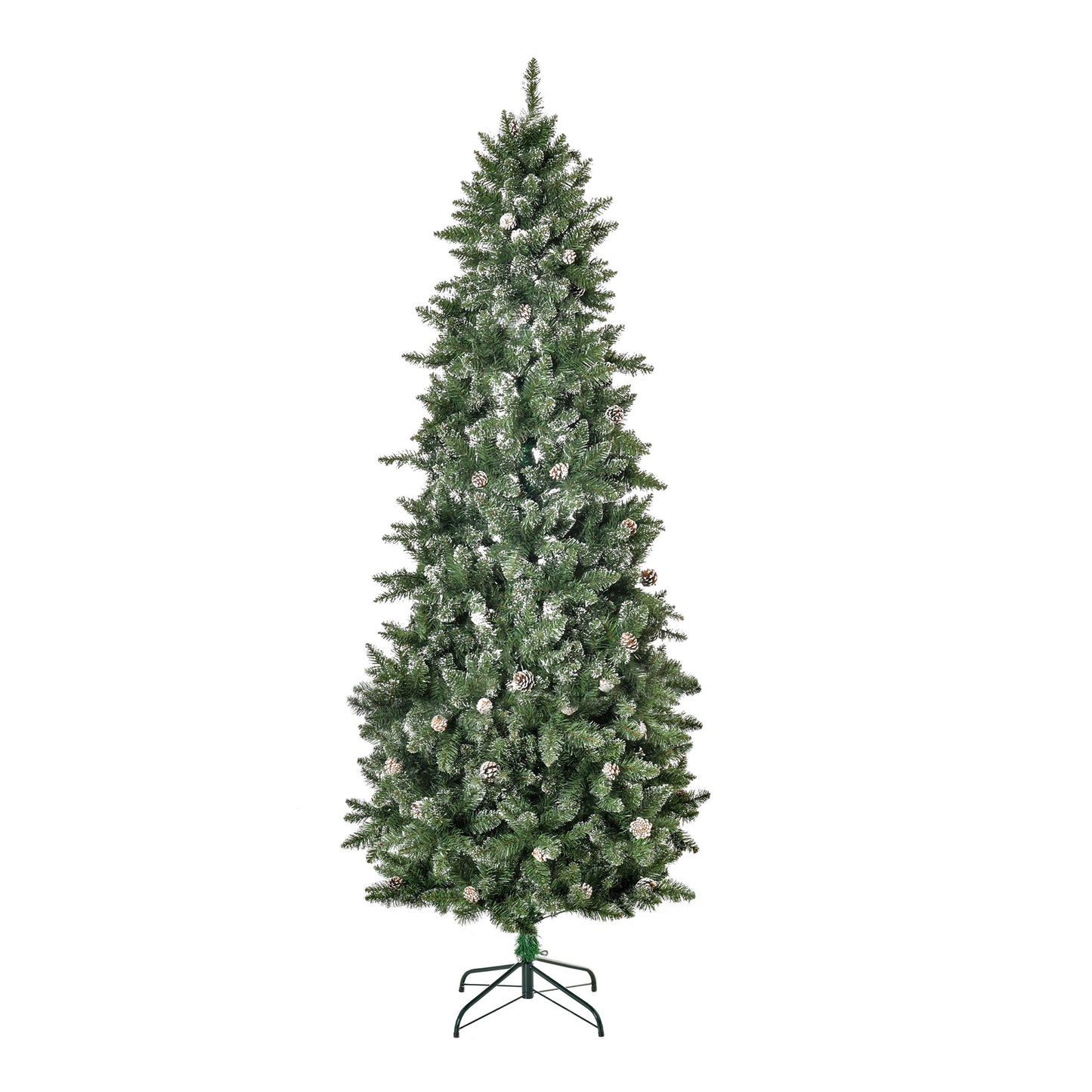 HOMCOM 7.5ft Artificial Christmas Tree, Flocked Christmas Tree with Pine Cones, 1119 Branch Tips and Metal Base, Green