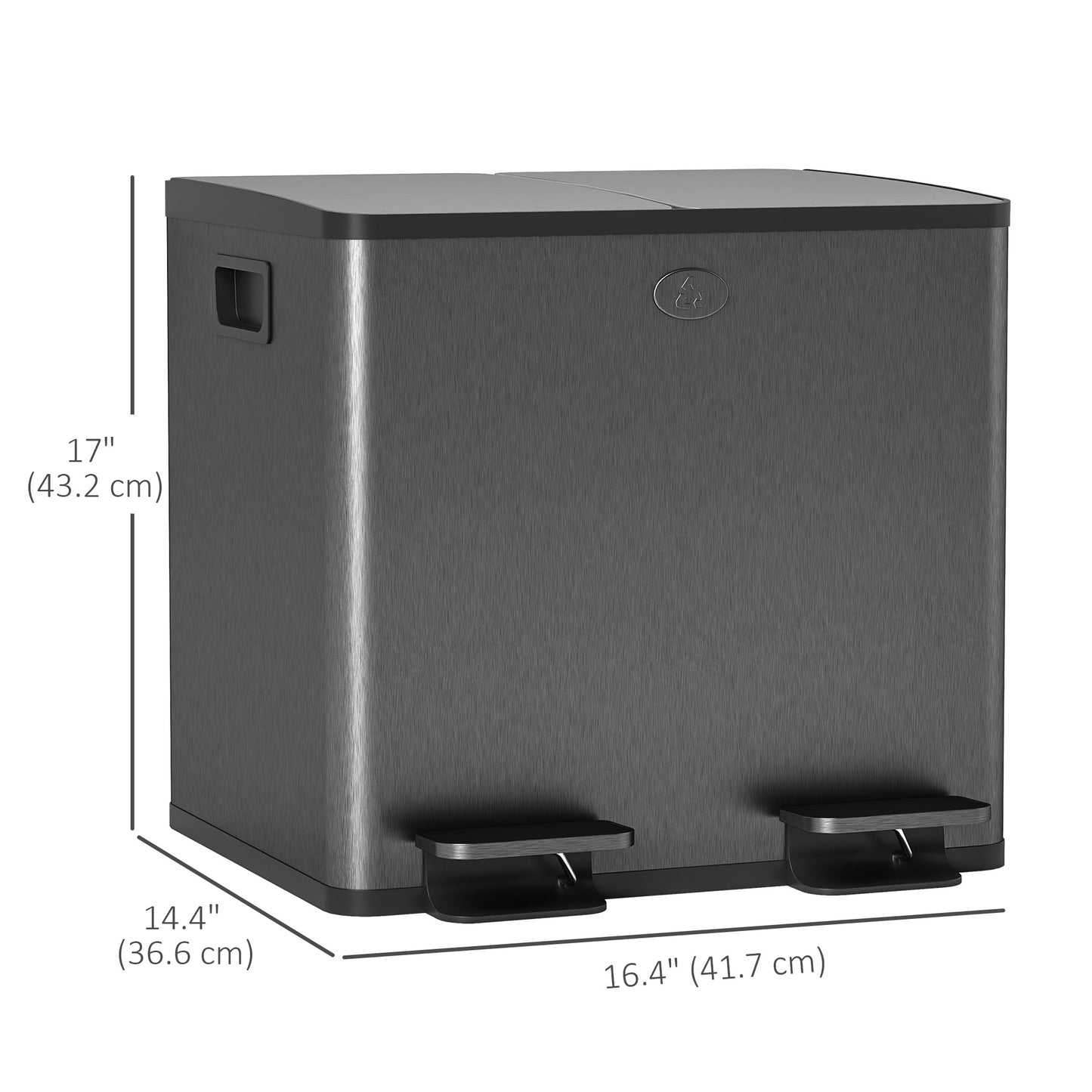 HOMCOM Dual Garbage Bin, Soft-Close Trash Can with Foot Pedal, 2 x 20 Liter Garbage Can with Removable Inner Buckets, Black
