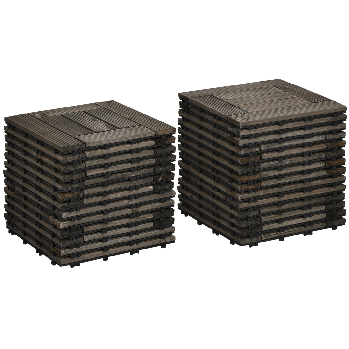 Outsunny 27 Pcs Wood Interlocking Deck Tiles, 12 x 12in Outdoor Flooring Tiles for Indoor and Outdoor Use, Tools Free Assembly, Black