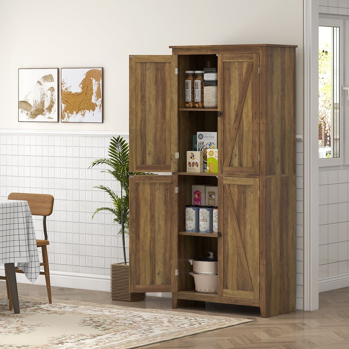 HOMCOM 72" Freestanding Storage Cabinet, Kitchen Pantry Cabinet with Doors and Shelves for Dining Room, White