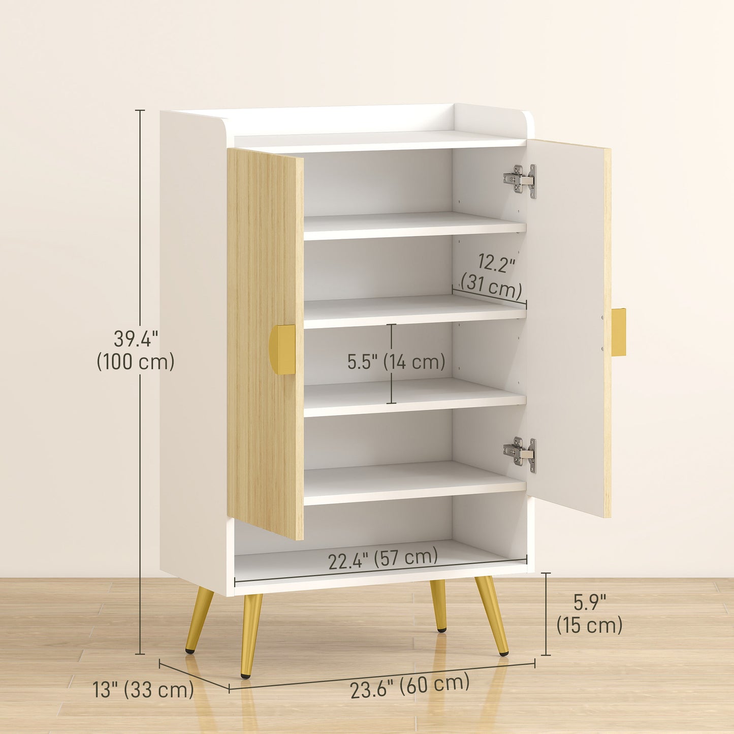 HOMCOM Entryway Shoe Storage Cabinet, Narrow Shoe Cabinet with Adjustable Shelves and Open Shelf for 15 Pairs of Shoes, Grey