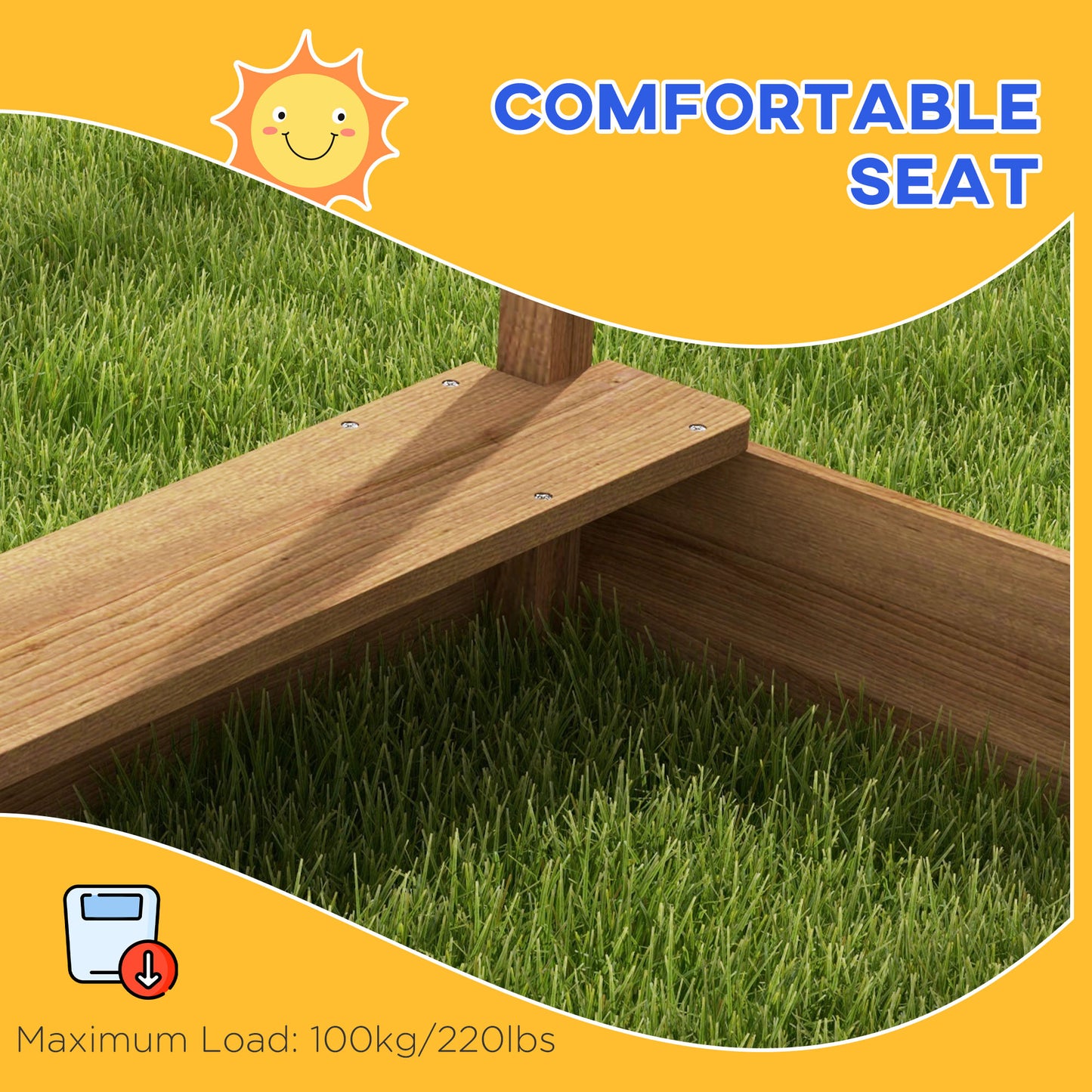 Outsunny Outdoor Wooden Sandbox with Cover for 3-7 Years Old, Backyard, Brown