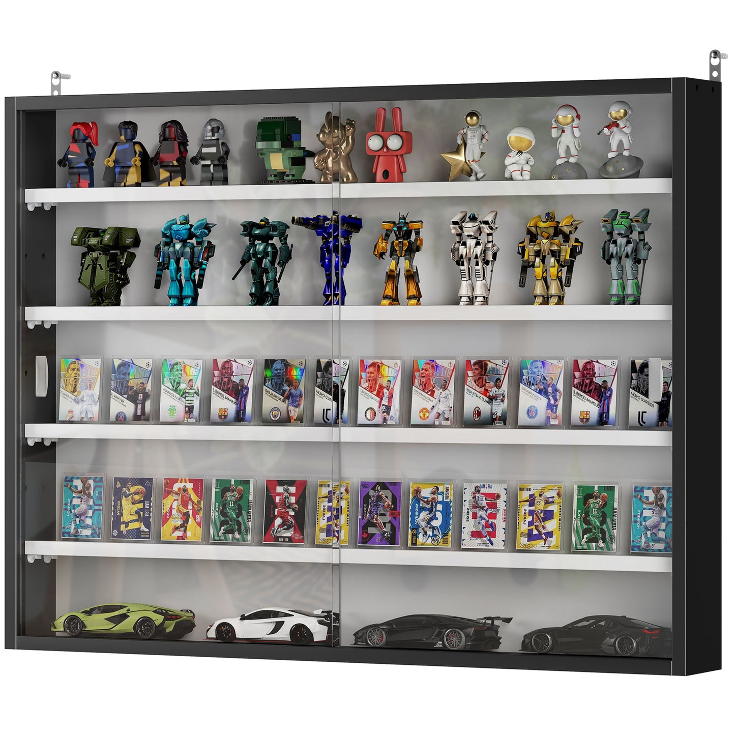 HOMCOM 5-Tier Display Cabinet, Shot Glass Display Case, Glass Curio Cabinet with 2 Glass Doors and 4 Adjustable Shelves, White